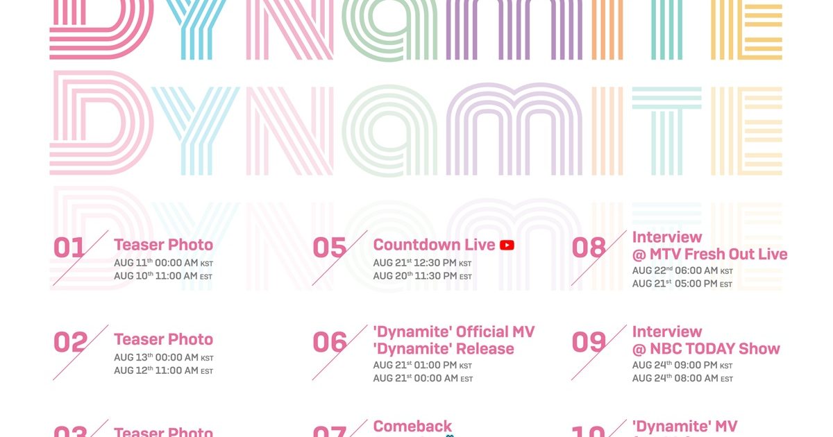 BTS ニューシングル「Dynamite」プロモスケジュール公開、ステージ初披露はMTV VMA  Musicman