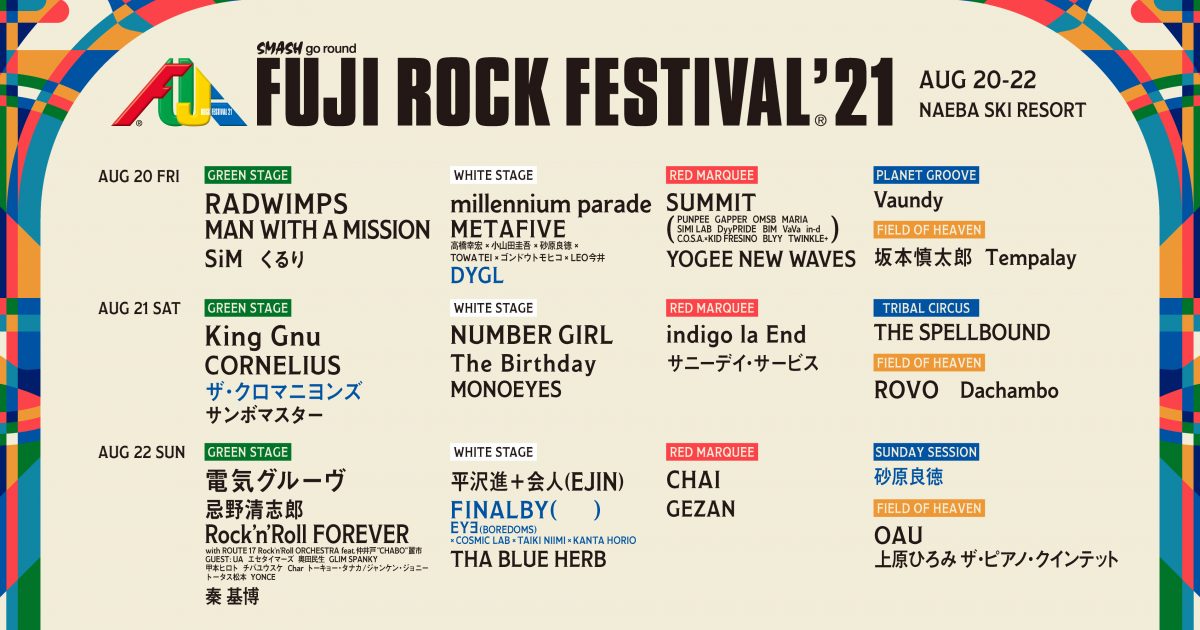 フジロック'21、ラインナップ第3弾とステージ別発表 | Musicman