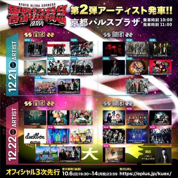 京都の冬フェス・ROTTENGRAFFTY主催『響都超特急2024』に